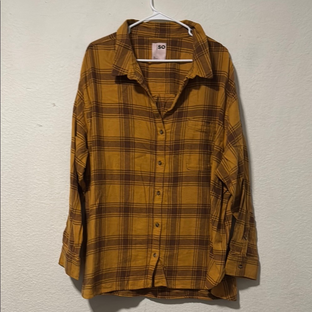 SO Mustard Plaid Button-Up Shirt - 3X